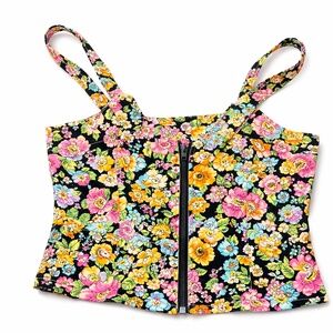 H&M Floral Zip-Front Bustier Crop Top | Vibrant Multicolor Corset Style